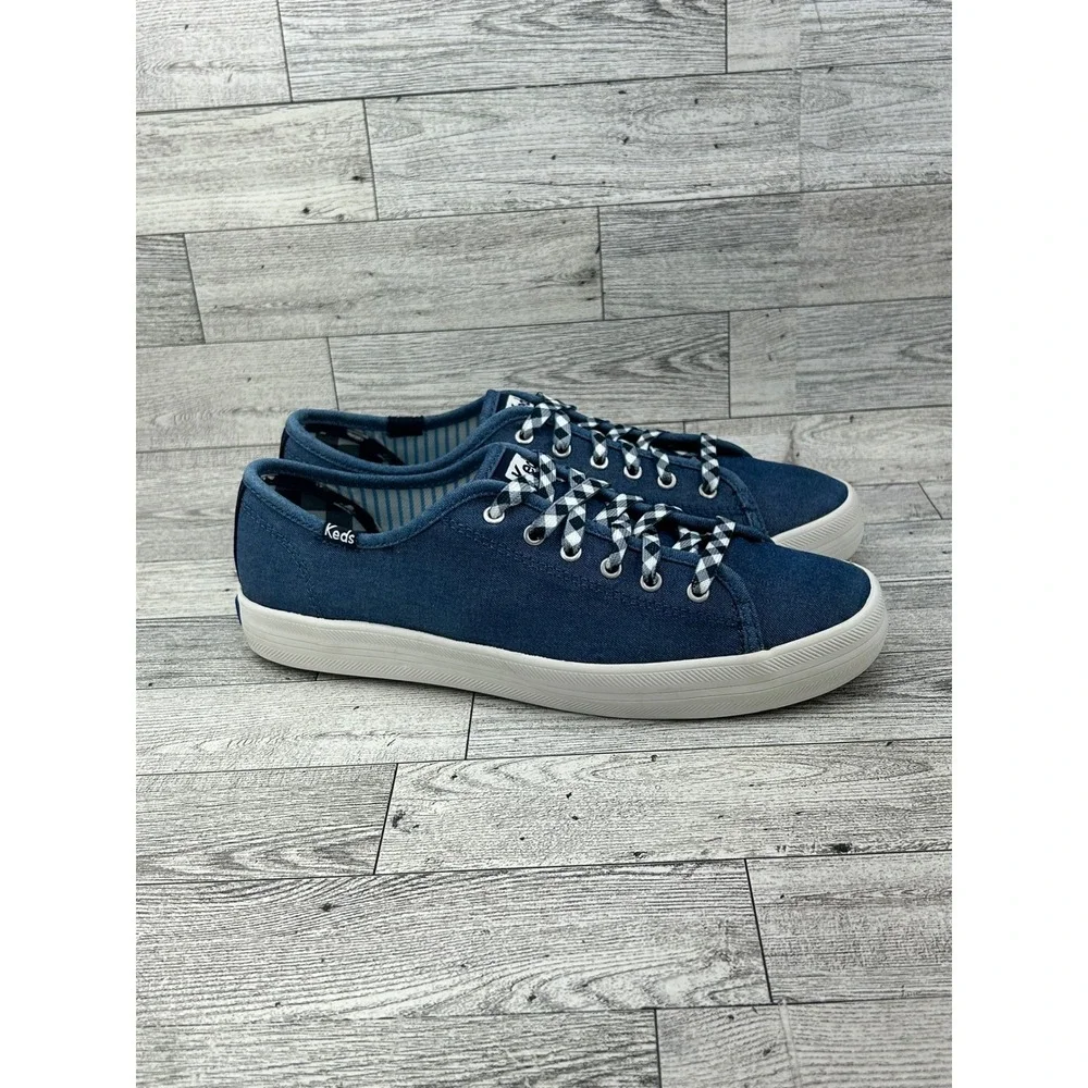 Keds x Draper James Champion Blue Canvas Gingham Sneakers WF62889 Womens 7
